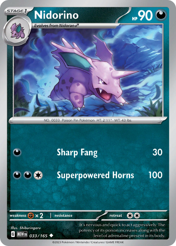 Nidorino 033/165 - 151 (reverse-holo)